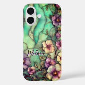 Coques Case-Mate iPhone Stained glass flowers turquoise (Verso)