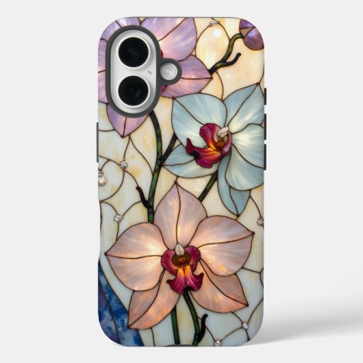 Coques Case-Mate iPhone Stained Glass Orchid Flowers  (Verso)