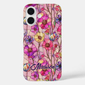 Coques Case-Mate iPhone Stained glass pink purple flowers  (Verso)