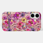 Coques Case-Mate iPhone Stained glass pink purple flowers  (Verso (horizontal))