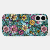Coques Case-Mate iPhone Stained glass purple floral pattern design (Verso (horizontal))