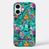 Coques Case-Mate iPhone Stained glass purple turquoise floral art pattern (Verso)