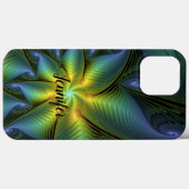 Coques Case-Mate iPhone Star Abstrait bleu brillant Vert or Fractal Nom (Verso (horizontal))