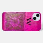 Coques Case-Mate iPhone STAR DU MATIN, Rose, Noir, Fuchsia Monogramme (Verso (horizontal))