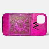 Coques Case-Mate iPhone STAR DU MATIN, Rose, Noir, Fuchsia Monogramme (Verso (horizontal))