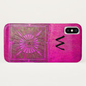 Coques Case-Mate iPhone STAR DU MATIN, Rose, Noir, Fuchsia Monogramme (Dos (Horizontal))