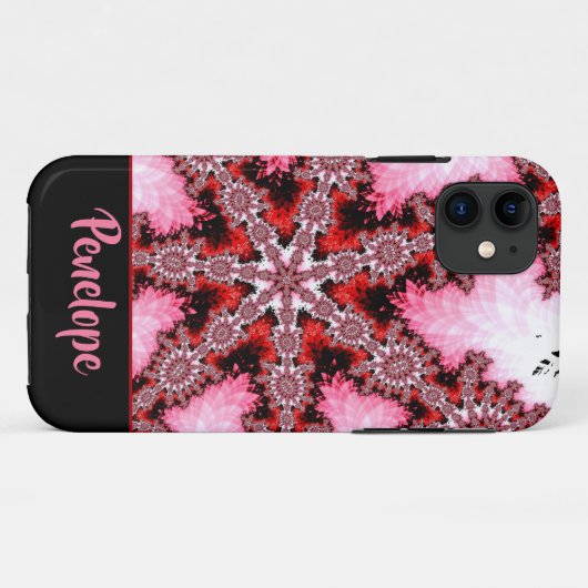Coques Case-Mate iPhone Starburst rouge et rose Fractal Abstrait avec nom (Dos (Horizontal))