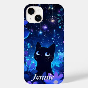 Coque Pour iPhone 14 Starry Night mignonne Anime Chat noir