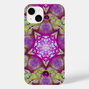 COQUE POUR iPhone 14 STARS DE FUCHSIA VERT PURPLE ABSTRAITS AVEC PIERRE