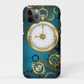 Coques Case-Mate iPhone Steampunk Arrière - plan turquoise avec Gears (Dos)