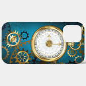 Coques Case-Mate iPhone Steampunk Arrière - plan turquoise avec Gears (Verso (horizontal))