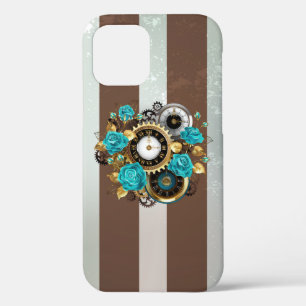 Case-Mate iPhone Case Steampunk Clock and Turquoise Roses on Striped