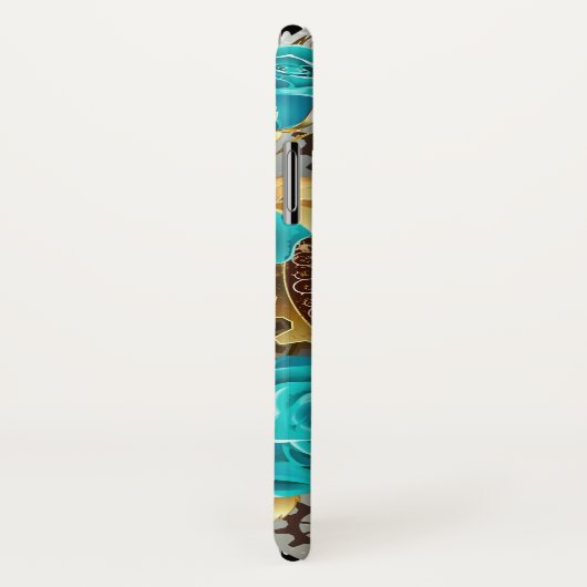 Coques Case-Mate iPhone Steampunk Clock and Turquoise Roses on Striped (Dos/Droite)