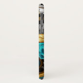 Coques Case-Mate iPhone Steampunk Clock and Turquoise Roses on Striped (Dos/Gauche)