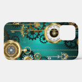 Coques Case-Mate iPhone Steampunk Jewelry Watch on a Green Background (Verso (horizontal))