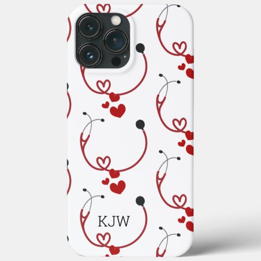Coques Case-Mate iPhone Stéthoscopes et monogramme des coeurs (Verso)