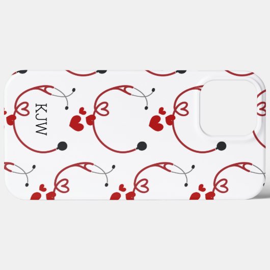Coques Case-Mate iPhone Stéthoscopes et monogramme des coeurs (Verso (horizontal))