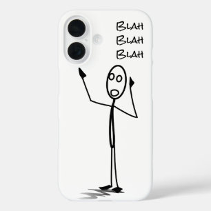 Coques iPhone 16 Stickman au téléphone drôle Noir et blanc bla bla
