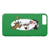 Coques Case-Mate iPhone Stogie Père Noël et Reindeer sur Green Stripes (Dos (Horizontal))