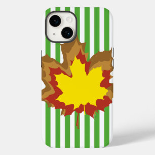 Coque Pour iPhone 14 Stripes automnales feuille avec Feuilles