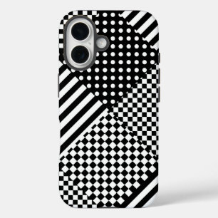 Coques iPhone 16 Stripes Check Harlequin Pois Conception mixte