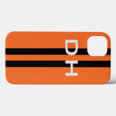 Coques Case-Mate iPhone Stripes de course : Noir sur orange avec initiales (Verso (horizontal))