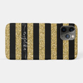 Coques Case-Mate iPhone Stripes de Parties scintillant noir et or Script N (Dos (Horizontal))
