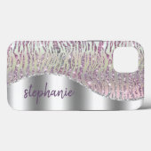 Coques Case-Mate iPhone Stripes de tigre diamant rose brillant personnalis (Verso (horizontal))