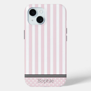 Coque Pour iPhone 15 Stripes et points roses Personnalisé Samsung