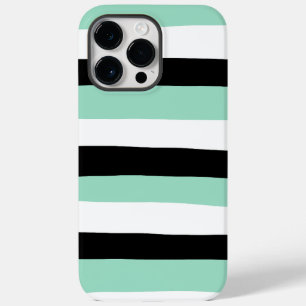 Coque Pour Pour iPhone 14 Pro Max Stripes inégales - Mint vert, blanc et noir