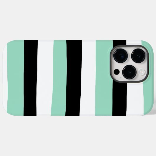Coques Case-Mate iPhone Stripes inégales - Mint vert, blanc et noir (Verso (horizontal))