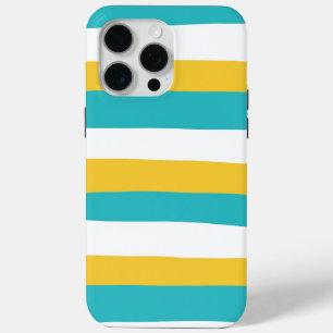 Coque iPhone 15 Pro Max Stripes inégales - Turquoise et Jaune
