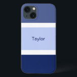 Case-Mate iPhone Case Stripes nautiques personnalisées Bleu et Blanc<br><div class="desc">Vous adorerez cette étagère de téléphone portable à carreaux nautiques design avec un motif rayé bleu et blanc. Plusieurs nuances de grandes rayures bleues et de petites rayures blanches. Personnalisé avec votre nom imprimé dans un texte bleu.</div>