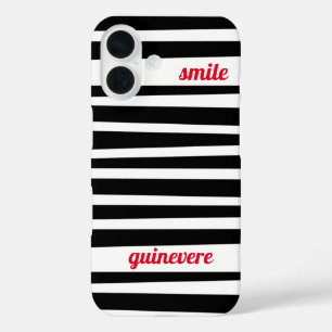Coques iPhone 16 Stripes noires personnalisées sourire
