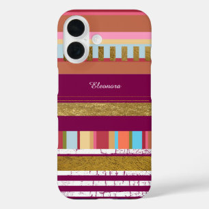 Coques iPhone 16 Stripes & Nom Coloré