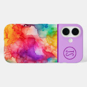 Coques Case-Mate iPhone Style Abstrait d'encre d'alcool Rainbow Monogramme (Verso (horizontal))