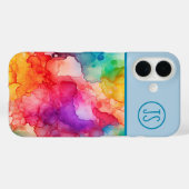 Coques Case-Mate iPhone Style Abstrait d'encre d'alcool Rainbow Monogramme (Verso (horizontal))