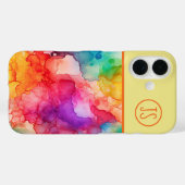 Coques Case-Mate iPhone Style Abstrait d'encre d'alcool Rainbow Monogramme (Verso (horizontal))