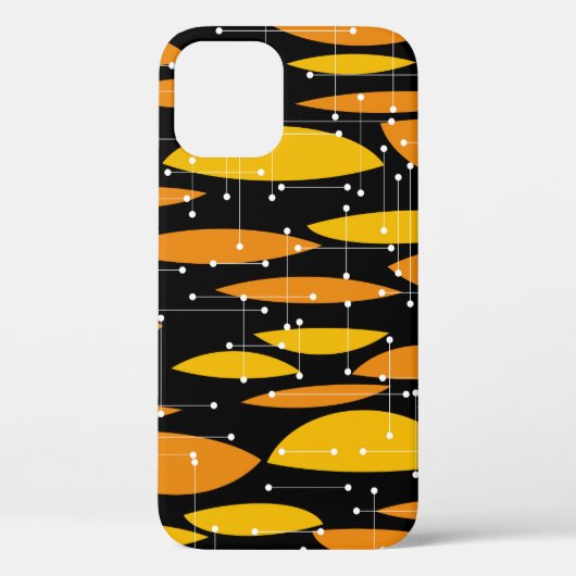 Coques Case-Mate iPhone Style atomique, motif géométrique noir orange. (Verso)