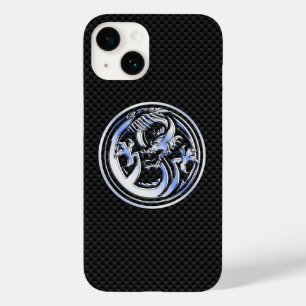 Coque Pour iPhone 14 Style Chrome Dragon Crest Carbon Impression