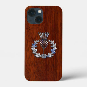 iPhone 13 Mini Coque Style Chrome et acajou bois écossais chardon
