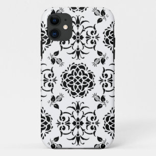 Coque Case-Mate Pour iPhone Style floral damassé vintage noir et blanc