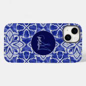 Coques Case-Mate iPhone Stylé girly bleu gris monogrammé initiales (Verso (horizontal))
