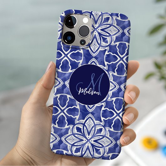 Coques Case-Mate iPhone Stylé girly bleu gris monogrammé initiales