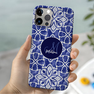 Case-Mate iPhone Case Stylé girly bleu gris monogrammé initiales