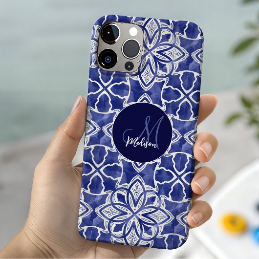 Coques Case-Mate iPhone Stylé girly bleu gris monogrammé initiales