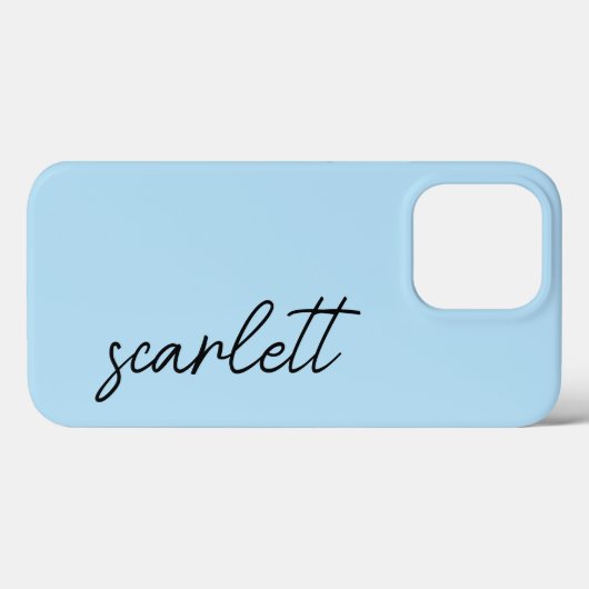 Coques Case-Mate iPhone Style moderne bleu clair Monogramme Nom du script (Verso (horizontal))