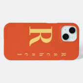 Coques Case-Mate iPhone Style moderne Monogramme Nom Burnt Orange (Verso (horizontal))