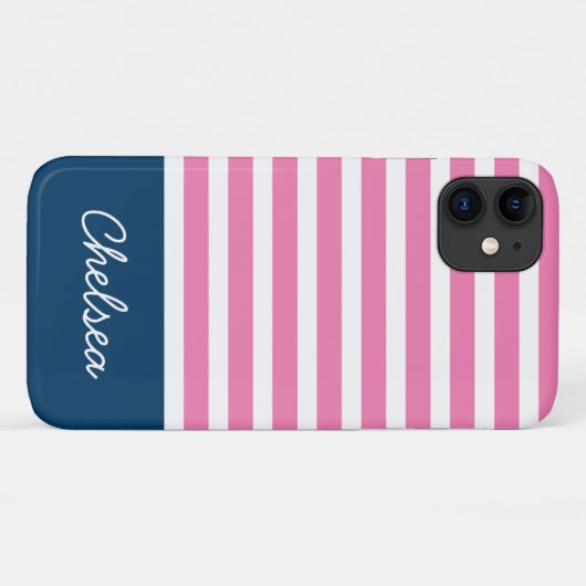 Coques Case-Mate iPhone Stylé rose rayures Nom bleu (Dos (Horizontal))