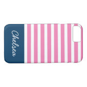 Coques Case-Mate iPhone Stylé rose rayures Nom bleu (Dos (Horizontal))